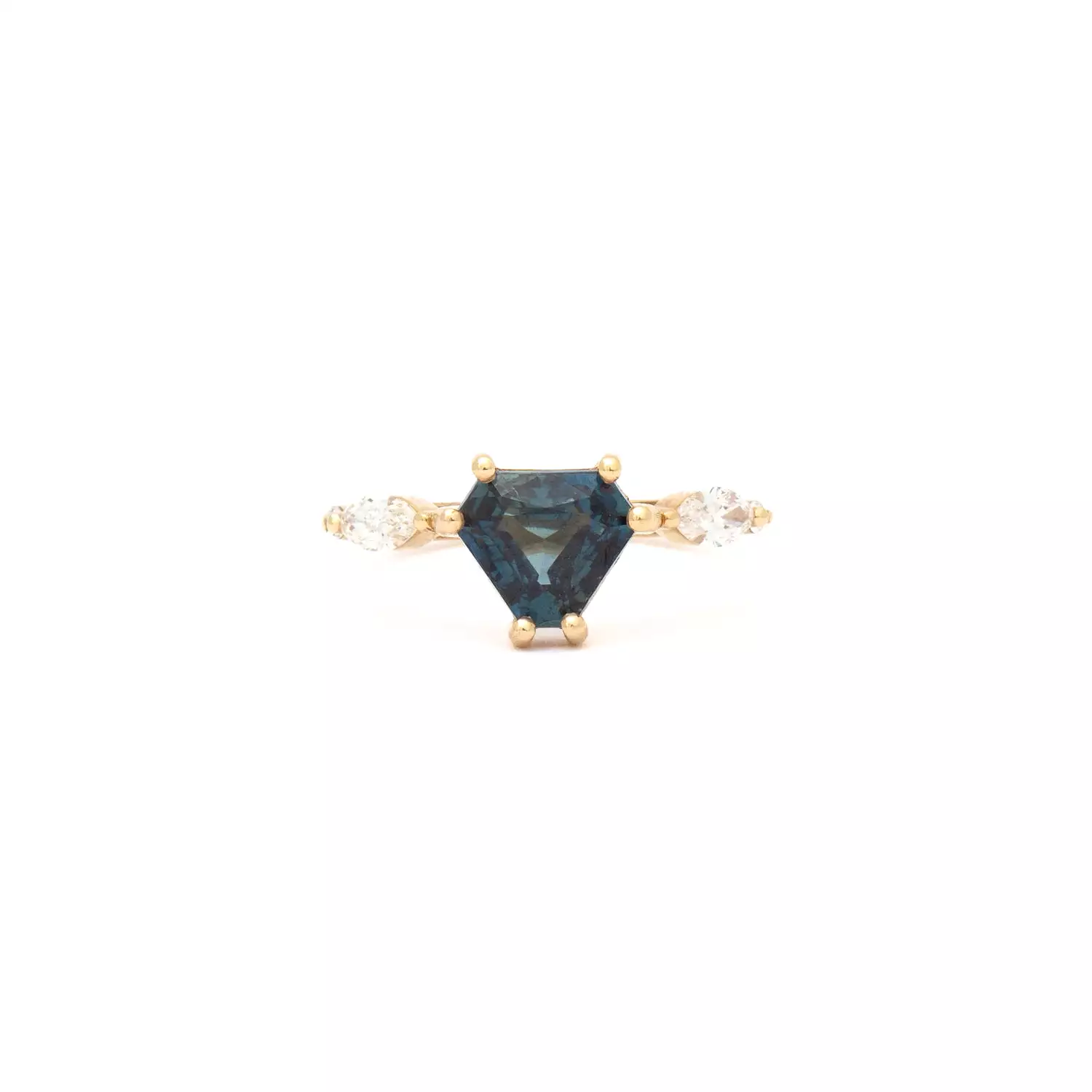 2.10 ct Teal Shield-cut Sapphire Harley Ring