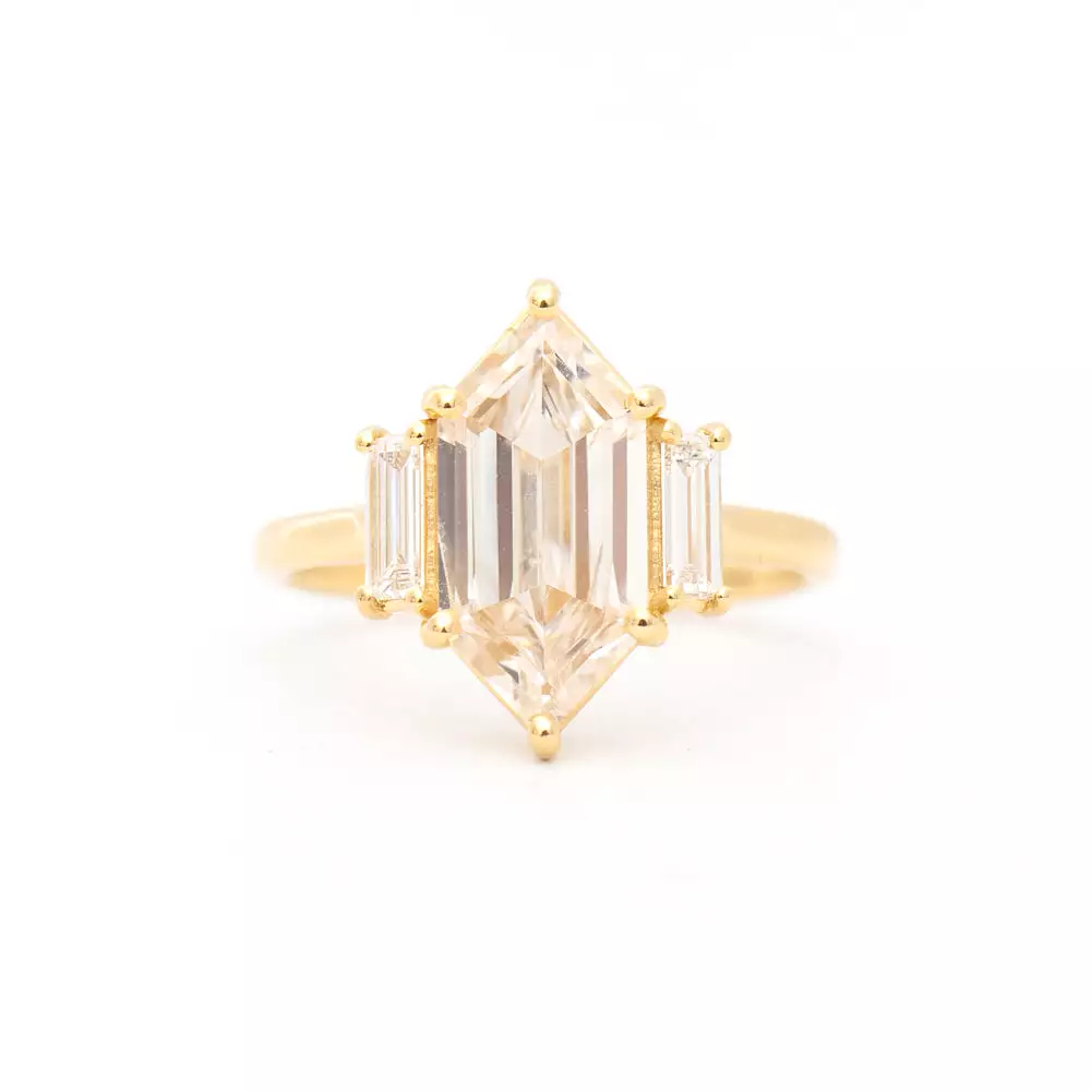 2.22 ct Hexagon Champagne Diamond Three-Stone Ring