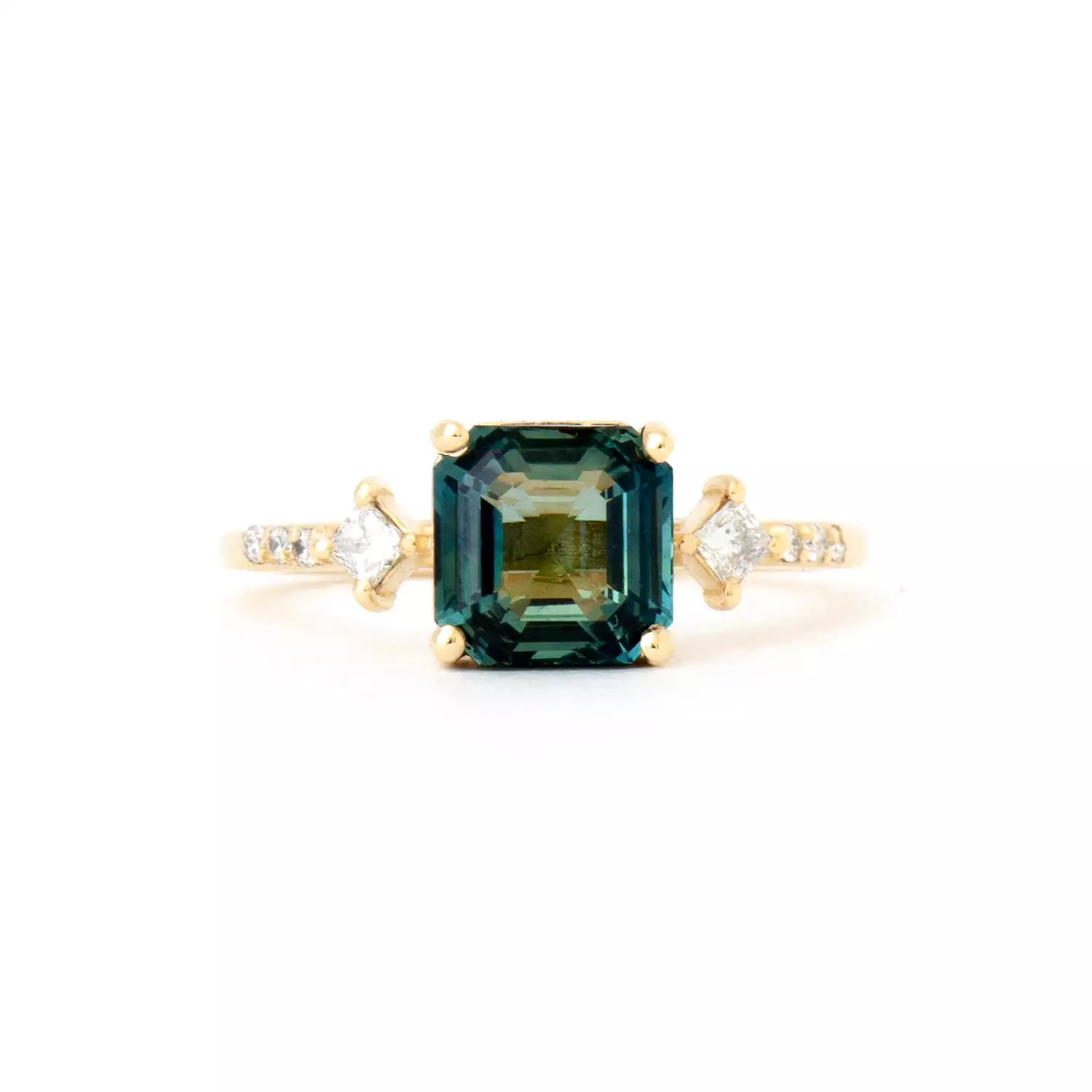 2.58 ct Asscher-cut Teal Sapphire May Ring