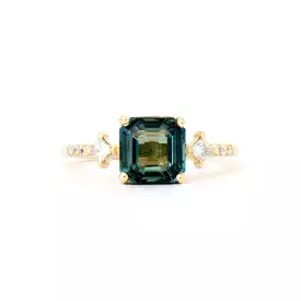 2.58 ct Asscher-cut Teal Sapphire May Ring