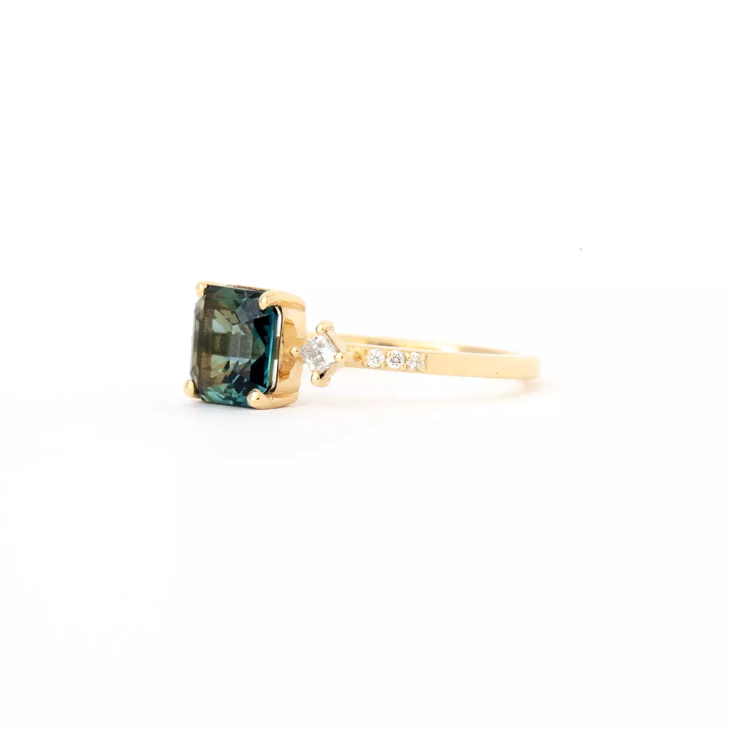 2.58 ct Asscher-cut Teal Sapphire May Ring