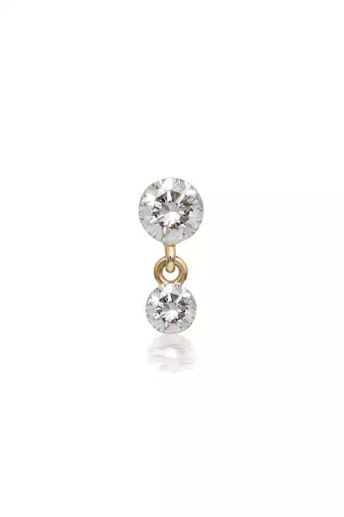 2mm-1.5mm Invisible Set Diamond Dangle Earstud - Yellow Gold