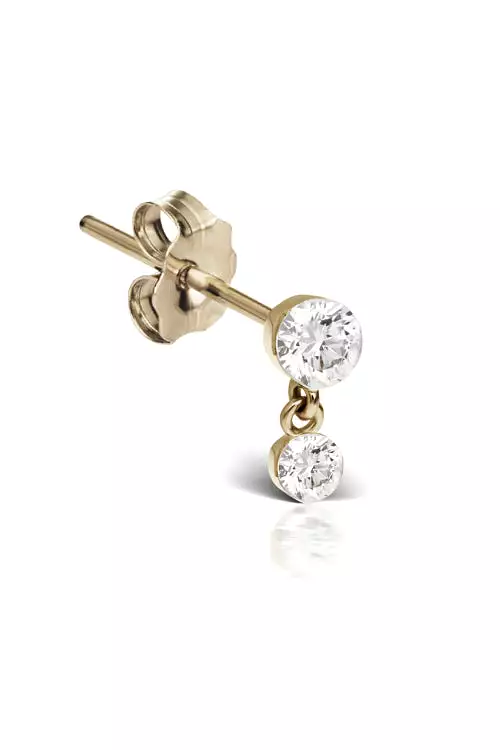 2mm-1.5mm Invisible Set Diamond Dangle Earstud - Yellow Gold