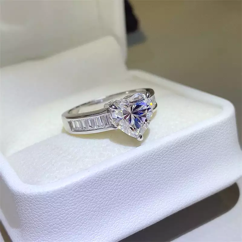 3 Carat Moissanite 925 Sterling Silver Heart Cut Solitaire Ring