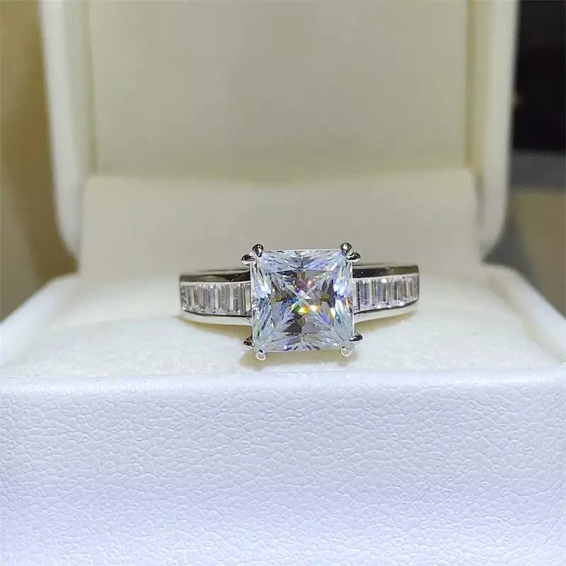 3 Carat Moissanite 925 Sterling Silver Square Shape Solitaire Ring