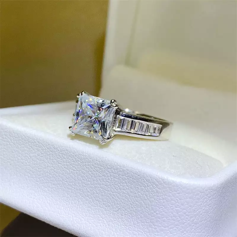 3 Carat Moissanite 925 Sterling Silver Square Shape Solitaire Ring