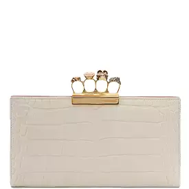 4 Ring Clutch Large Croc, White Bone/Gold