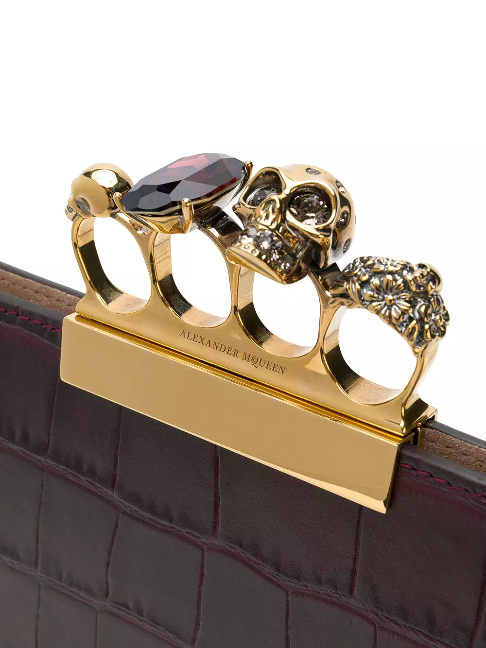 4 Ring Clutch Small Croc, Dark Purple/Gold