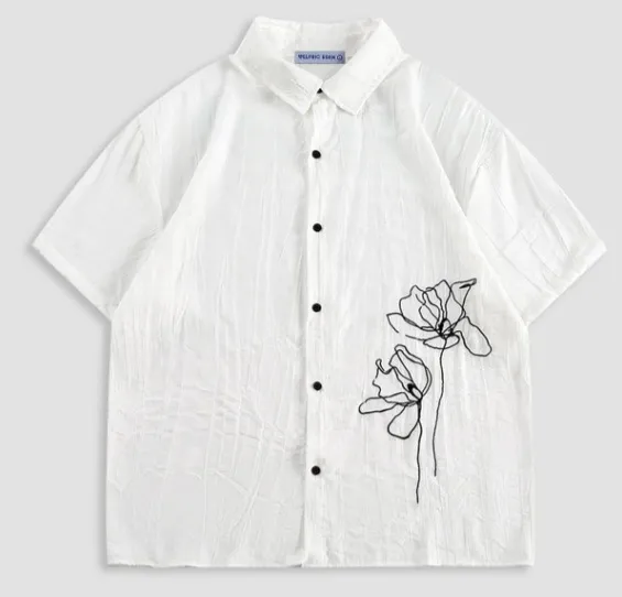 Aelfric Eden  |Flower Patterns Unisex Short Sleeves Oversized Shirts