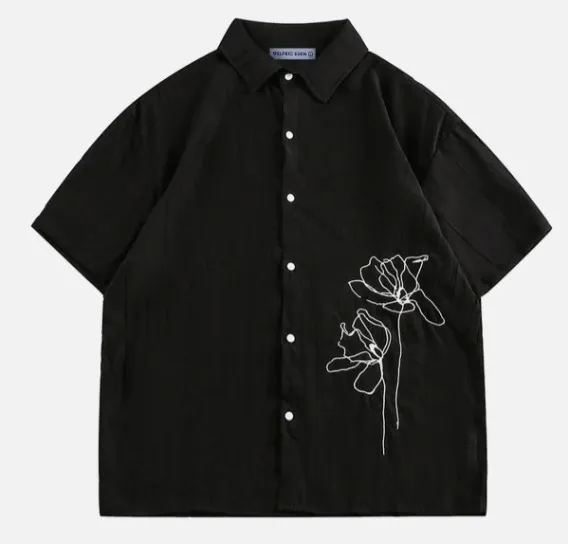 Aelfric Eden  |Flower Patterns Unisex Short Sleeves Oversized Shirts