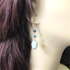 Amazonite and Blue Potato Pearls Dangle Earrings