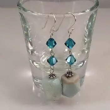 Amazonite and Blue Swarovski Crystals Dangle Earrings