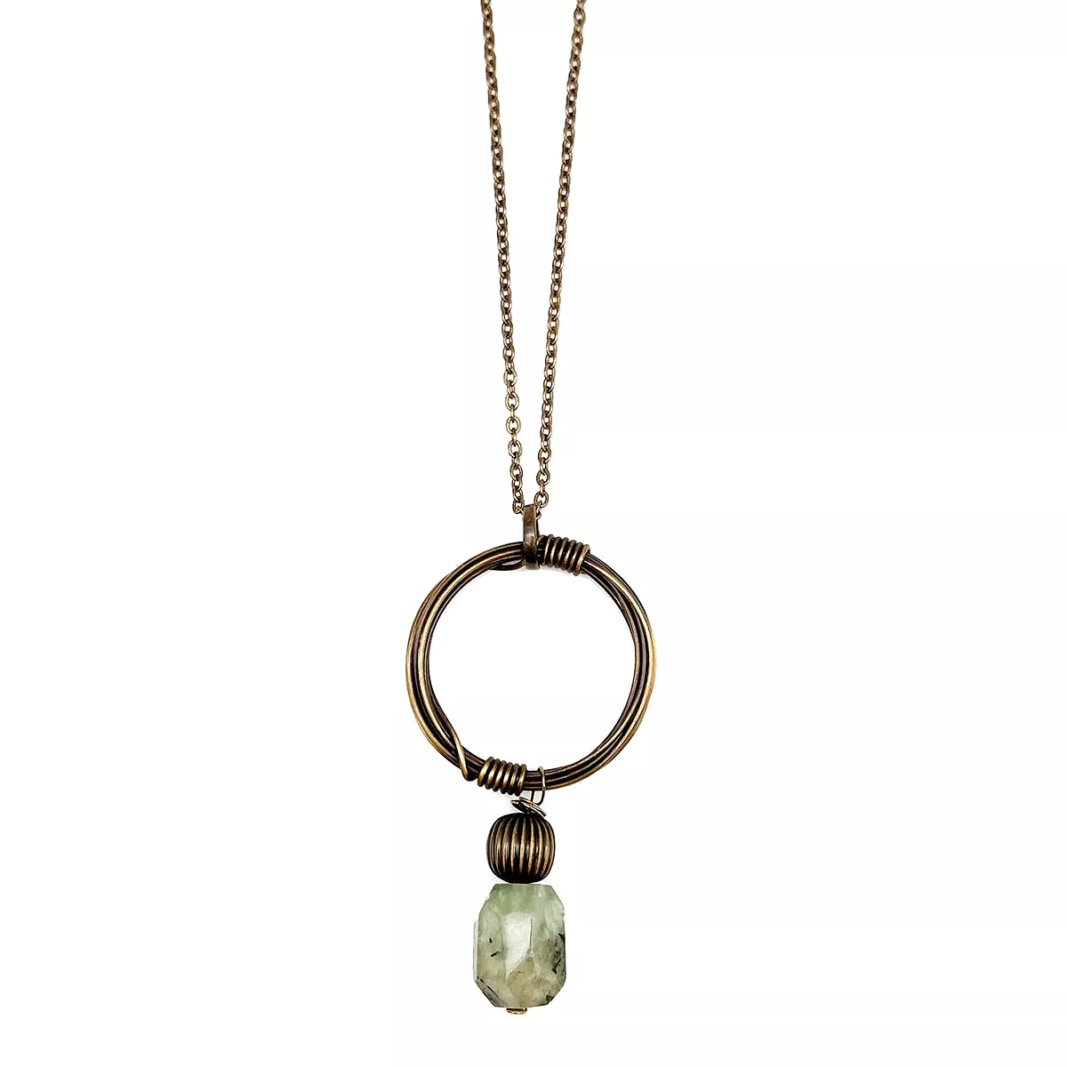 Antiqued Ring Necklace with Prehnite Stone