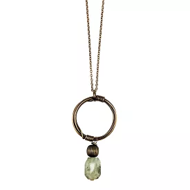 Antiqued Ring Necklace with Prehnite Stone