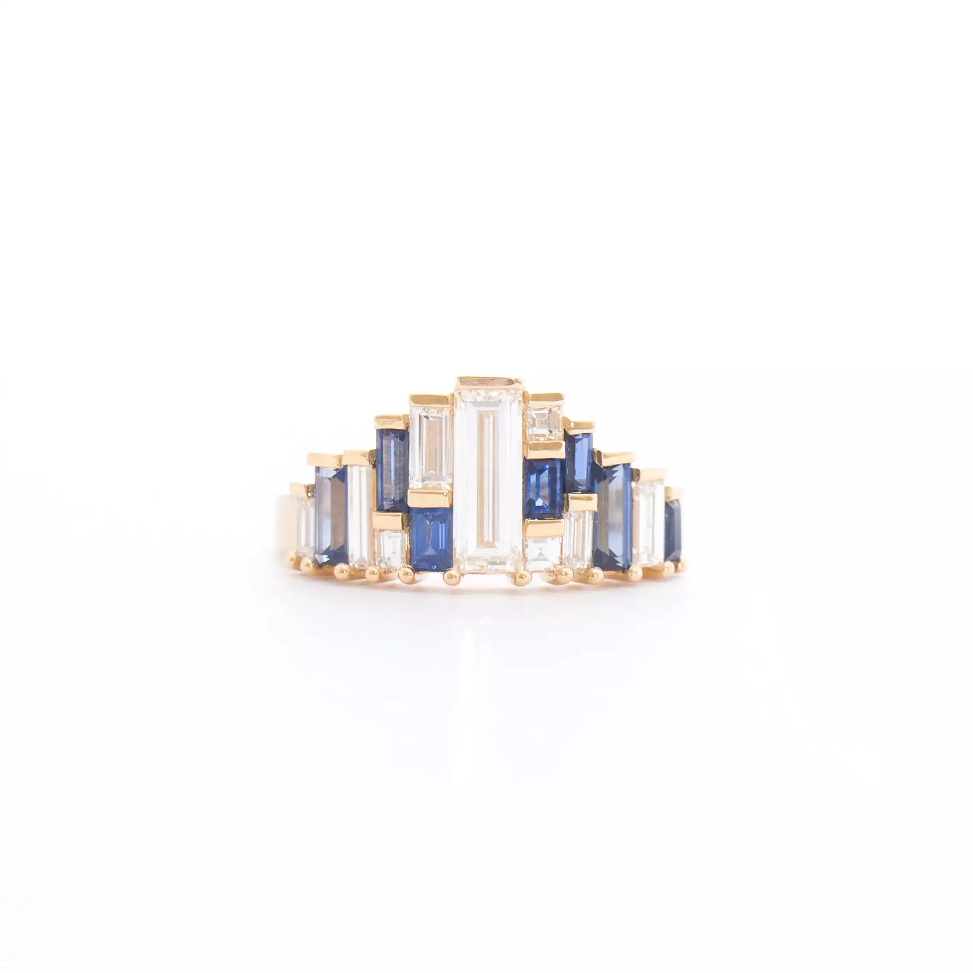 Baguette-Cut Sapphire and Diamond Tiara Ring