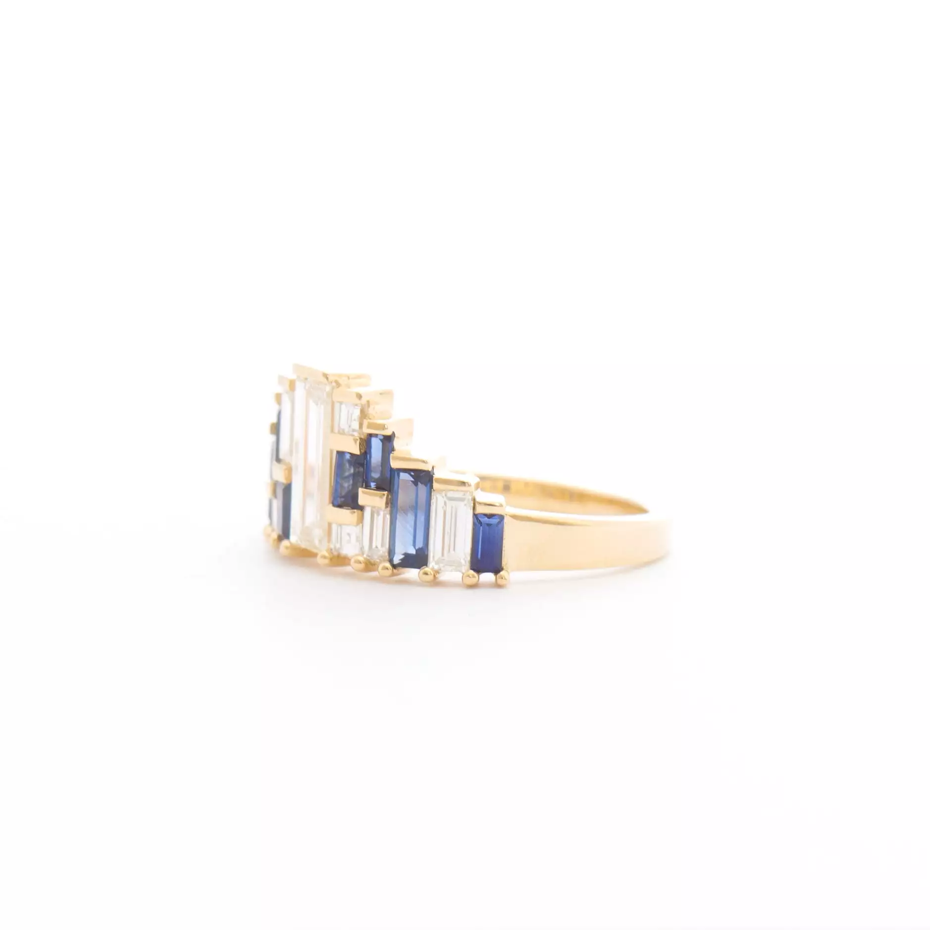 Baguette-Cut Sapphire and Diamond Tiara Ring