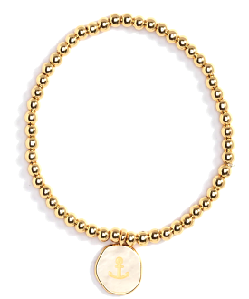 Beaded Bracelet with Anchor Charm - Gold