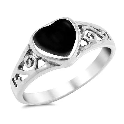 Black Onyx Heart Sterling Silver Ring