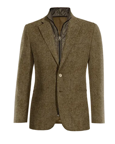  Blazer marrón de donegal tweed solapa ancha