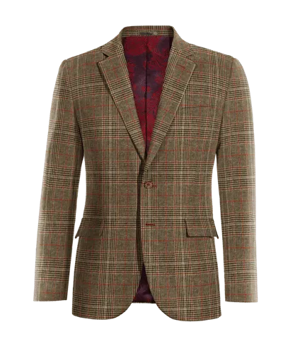  Blazer marrón de tweed príncipe de gales slim fit