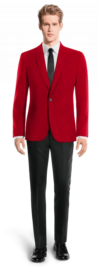  Blazer rojo intenso solapa redonda slim fit de 1 botón