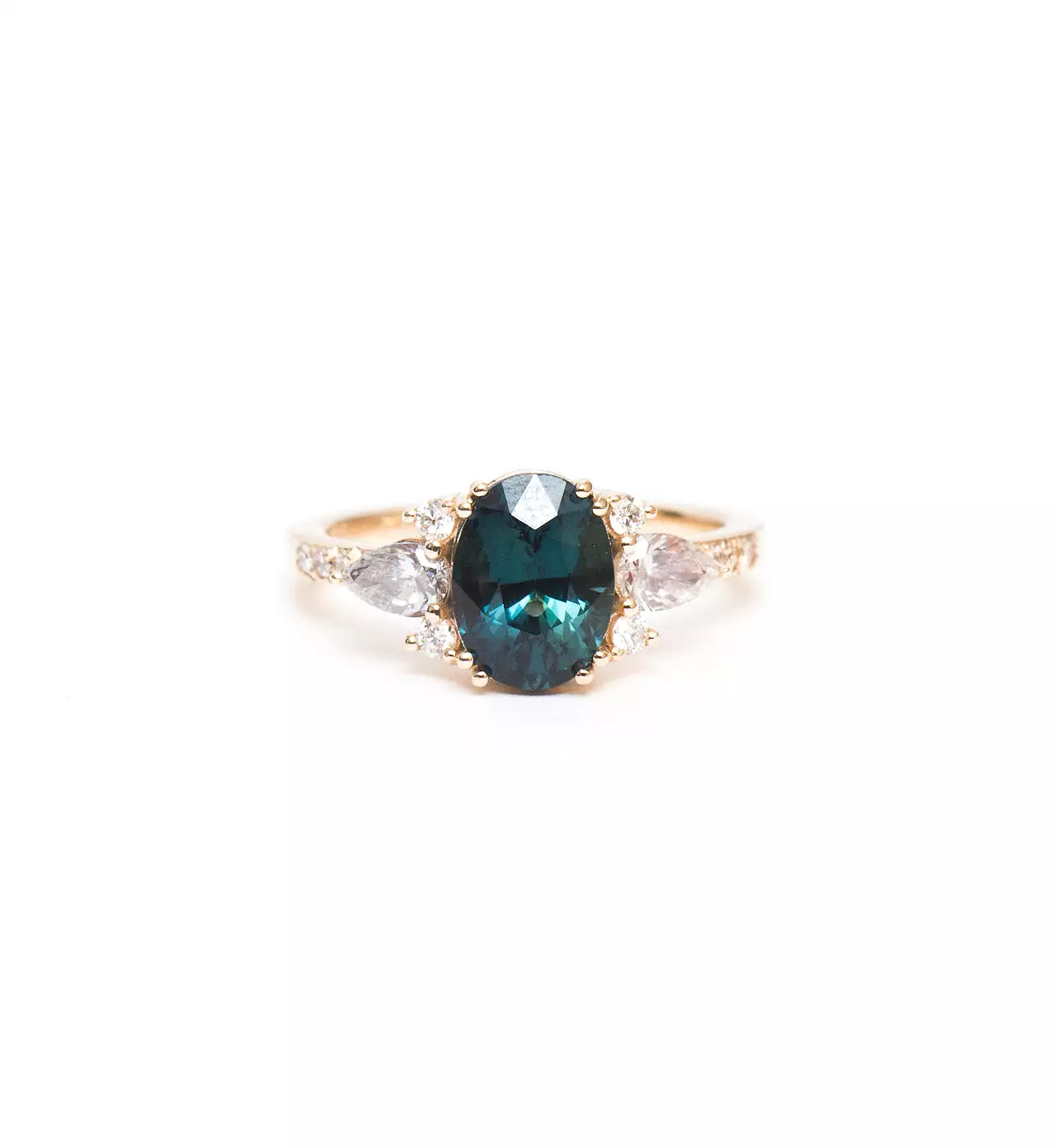 Blue-Green Oval Sapphire Rosalind Ring