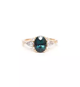 Blue-Green Oval Sapphire Rosalind Ring