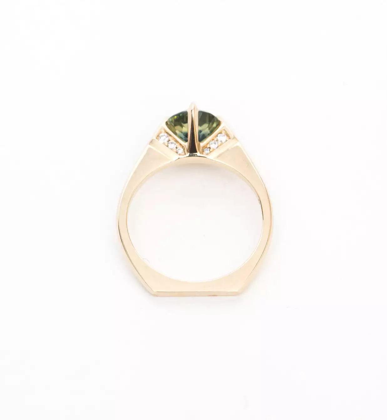 Blue-Green Sapphire Minimalist Rise Ring