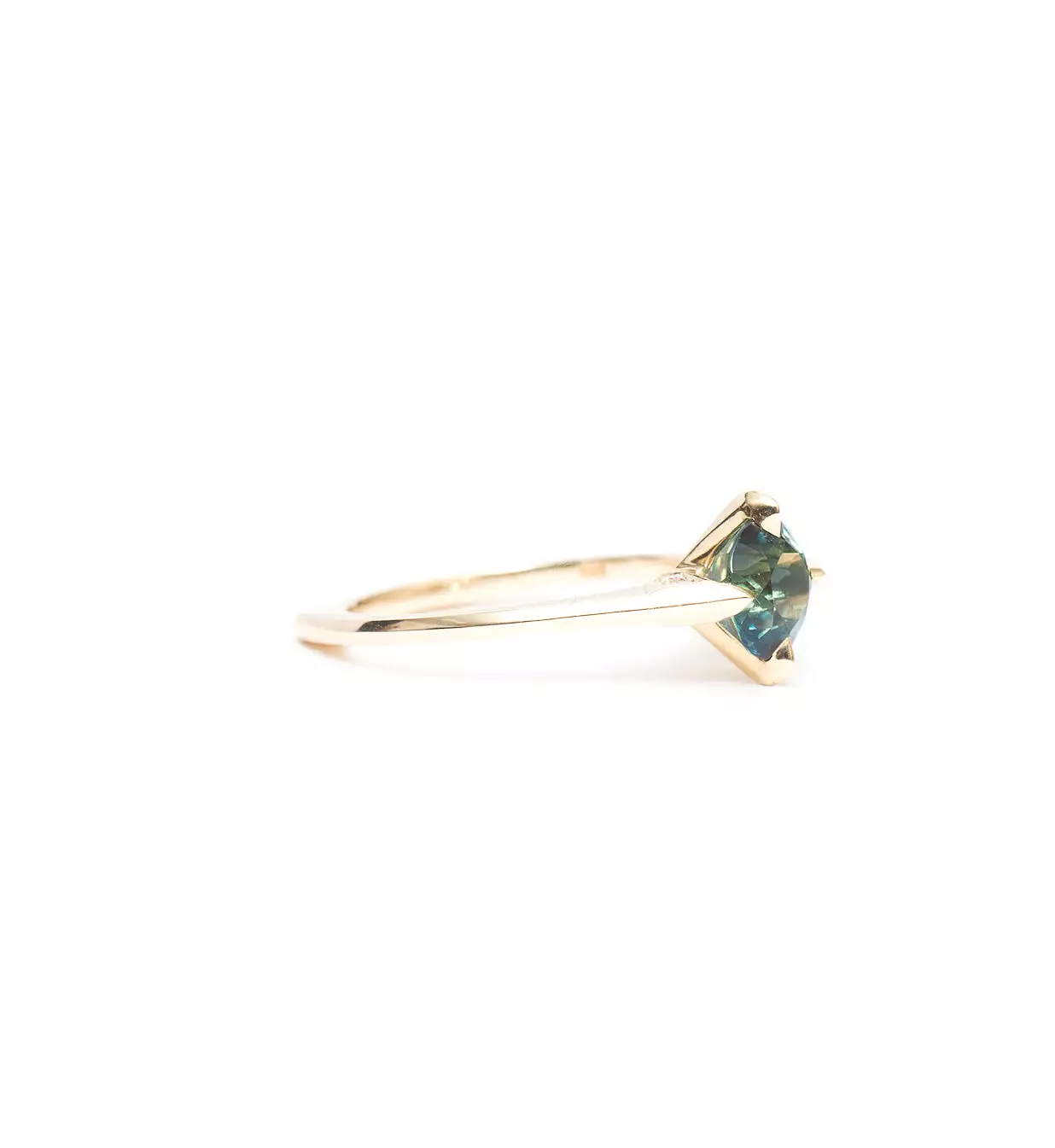 Blue-Green Sapphire Minimalist Rise Ring