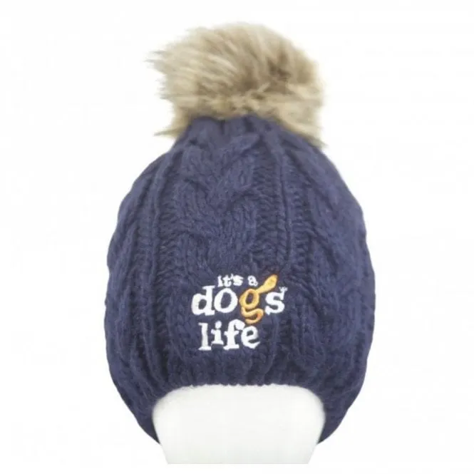 Cable Beanie with Faux Fur Pom