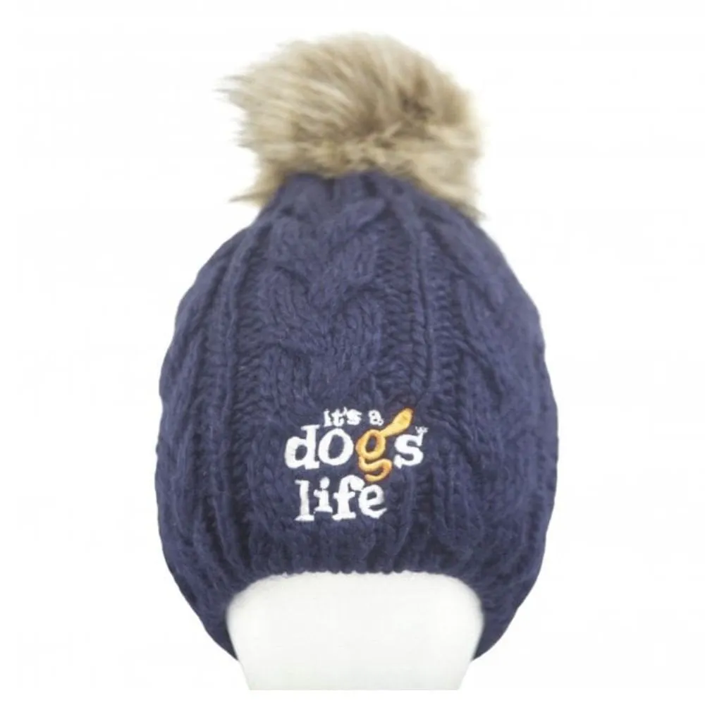 Cable Beanie with Faux Fur Pom