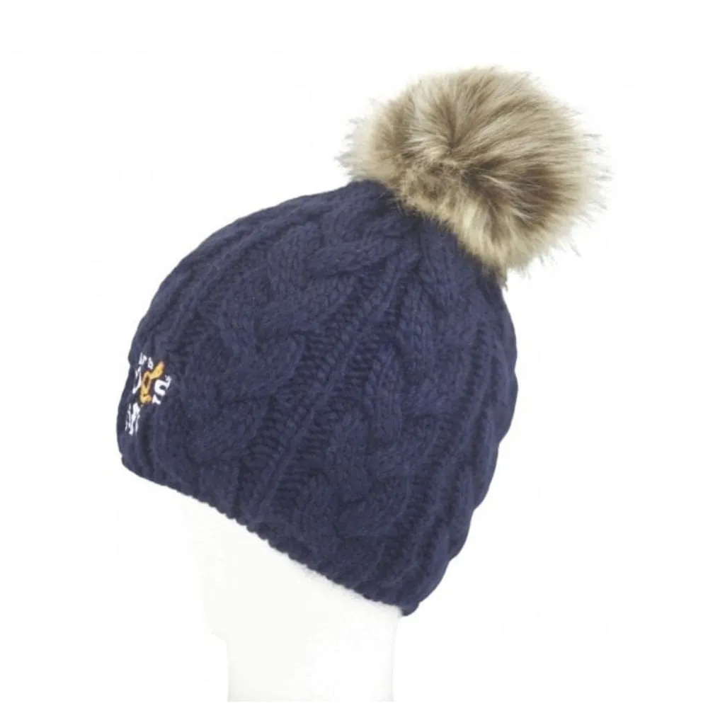 Cable Beanie with Faux Fur Pom