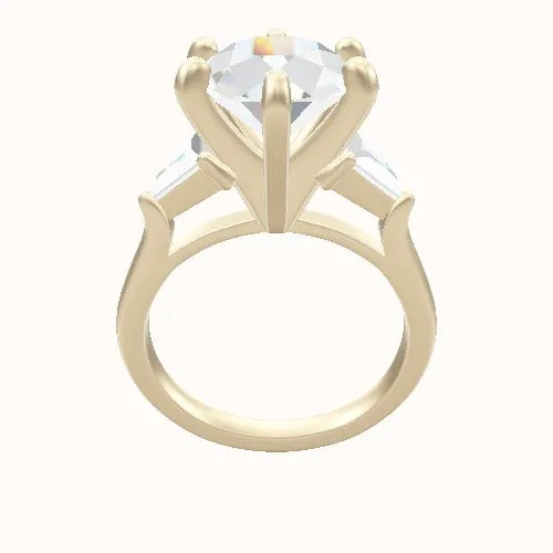 Cathedral Band with Trillion Sidestones Engagement Ring With Classic Six Prong Head