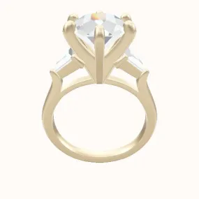 Cathedral Band with Trillion Sidestones Engagement Ring With Classic Six Prong Head