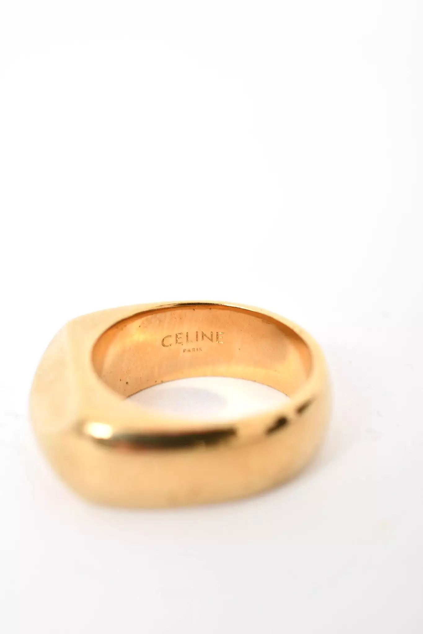 Celine Gold Toned Brass 'Chaîne Triomphe Large Diamanté' Ring sz 50