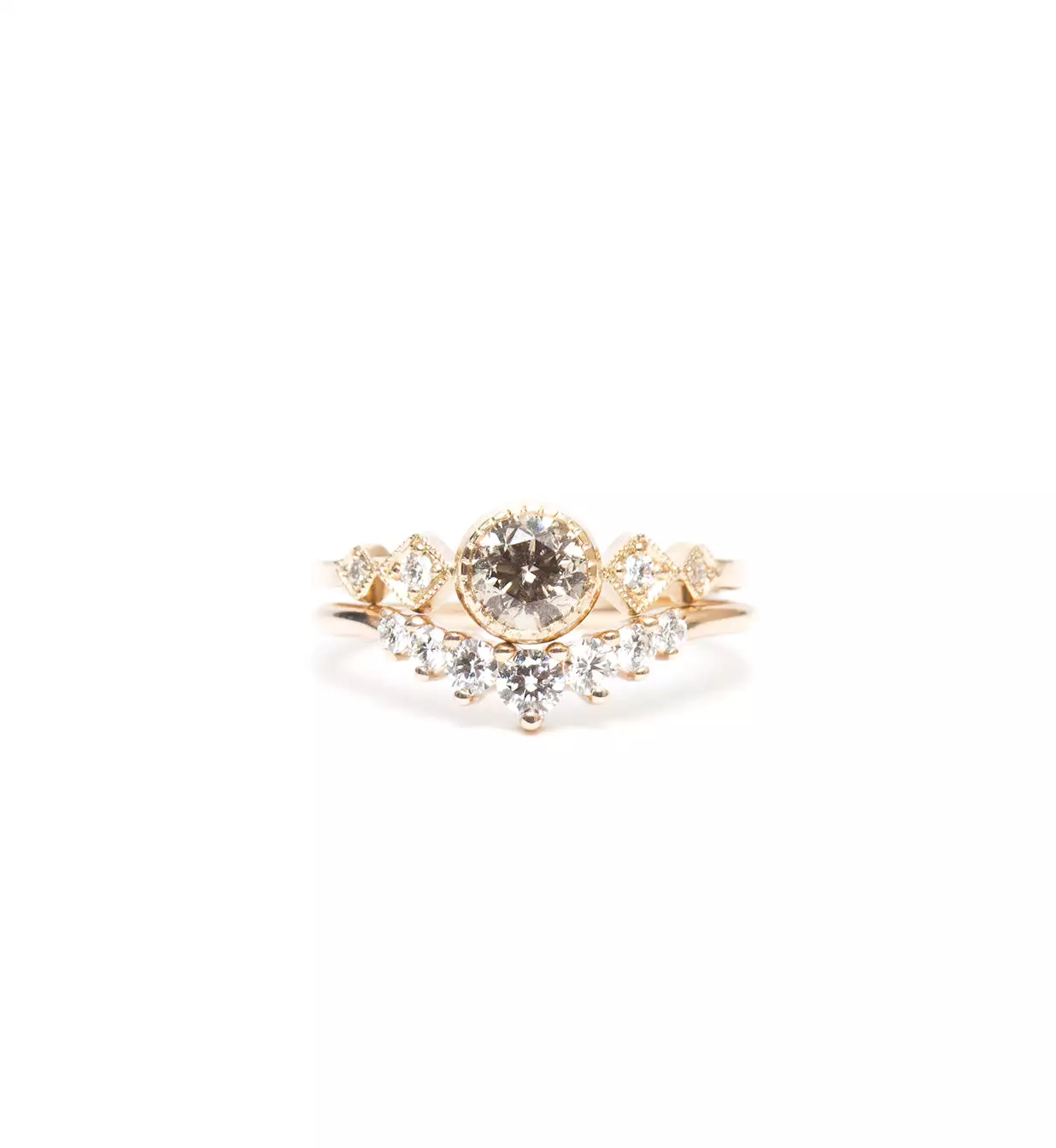 Champagne Diamond Solitaire Echo Ring