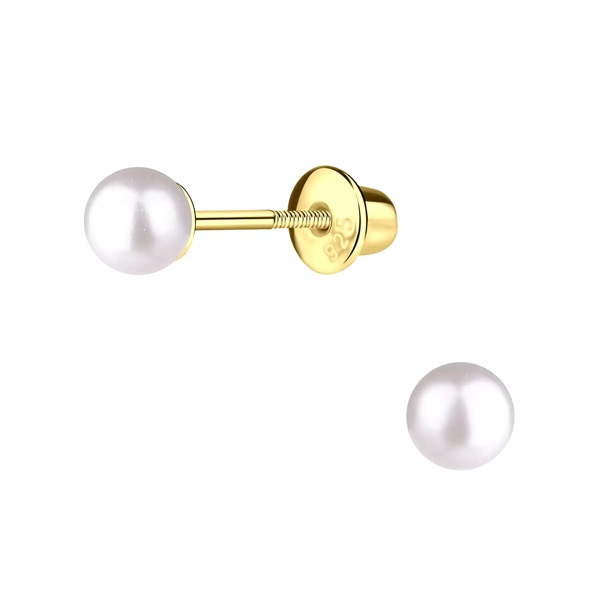 Cherished Moments 14K Gold-Plated White Pearl Earrings with Screw Back