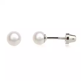 Cherished Moments Sterling Silver Child's Freshwater White Pearl Earrings with Screw Back