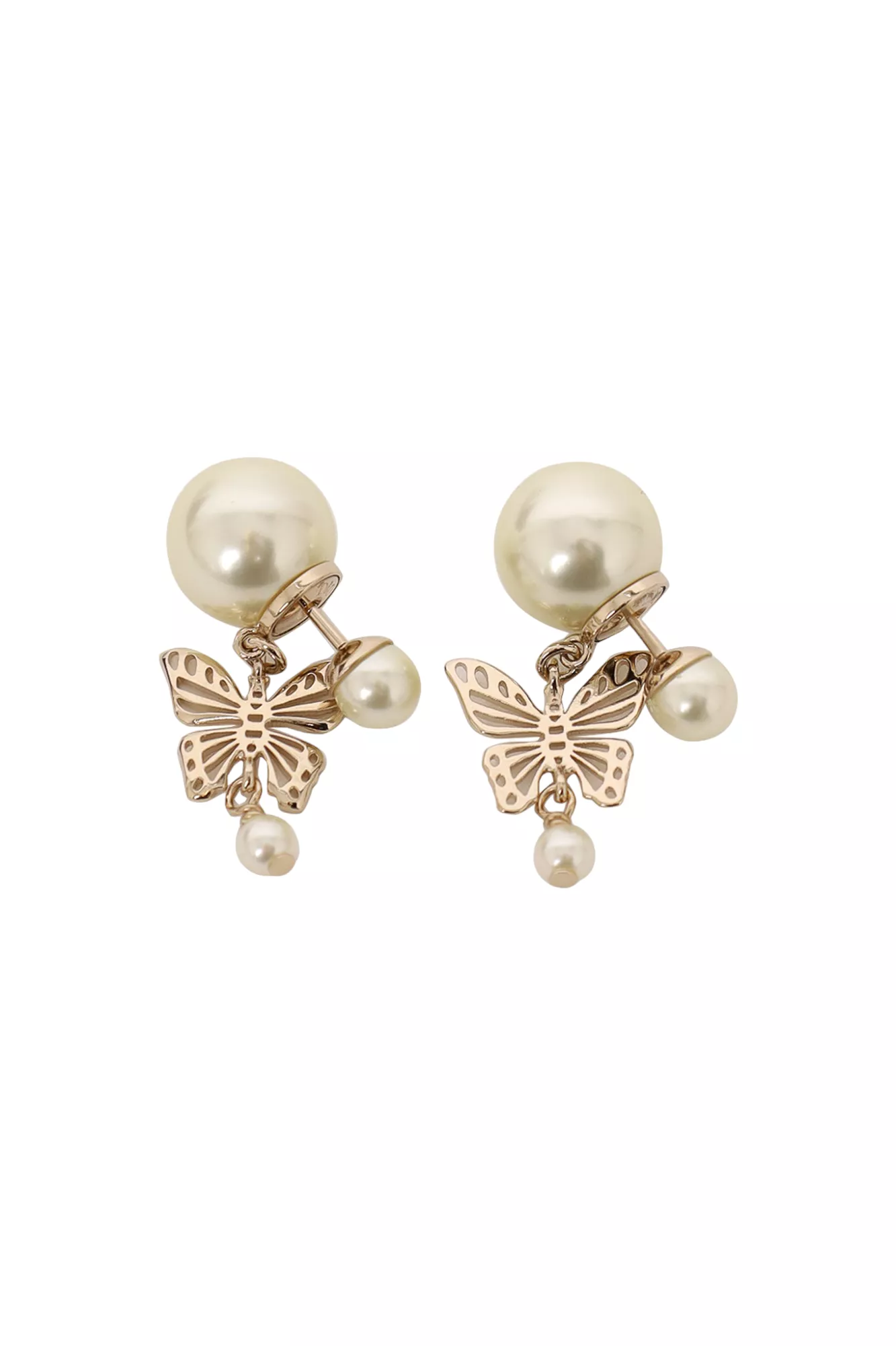 Christian Dior Butterfly Pearl Earrings with White Multicolor Calfskin Tribales Gift Box