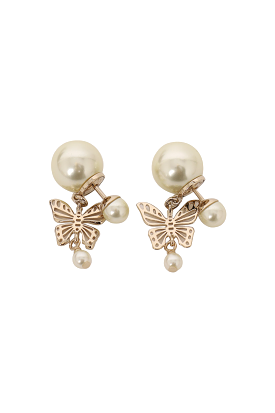 Christian Dior Butterfly Pearl Earrings with White Multicolor Calfskin Tribales Gift Box