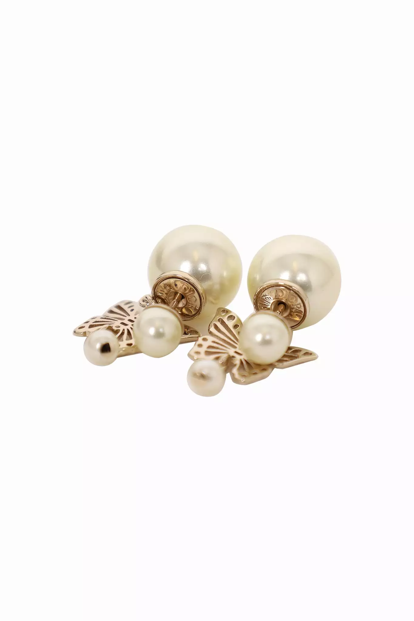 Christian Dior Butterfly Pearl Earrings with White Multicolor Calfskin Tribales Gift Box