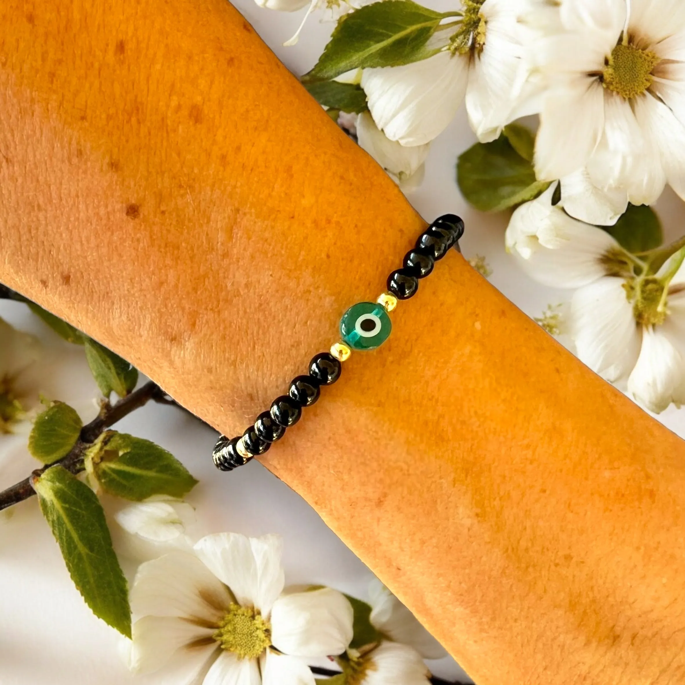 Classic Evil Eye Charm 4mm Onyx Stone Bracelet