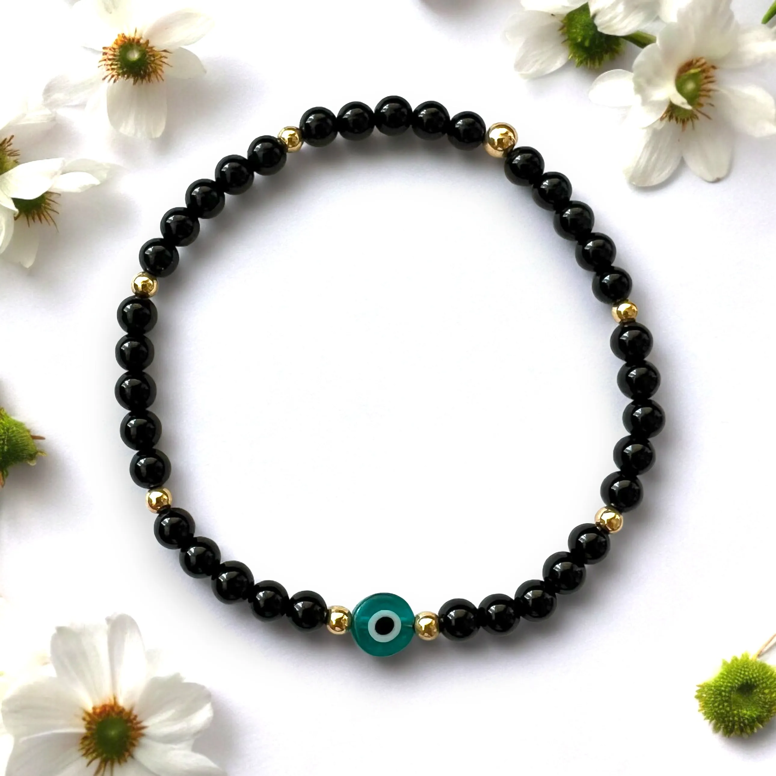 Classic Evil Eye Charm 4mm Onyx Stone Bracelet