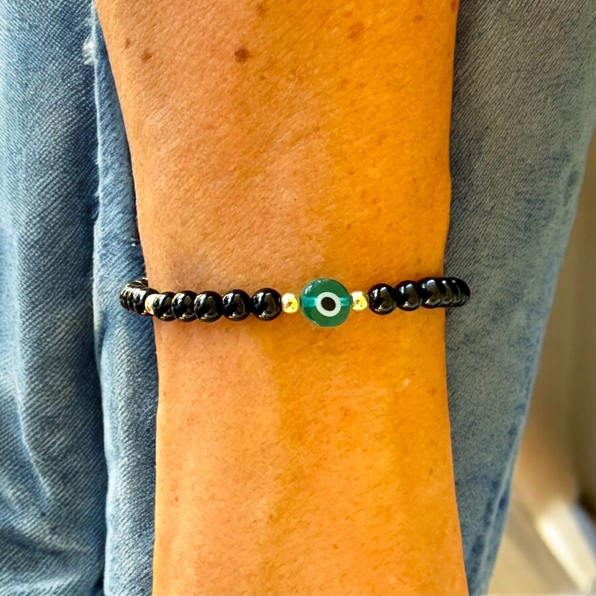 Classic Evil Eye Charm 4mm Onyx Stone Bracelet