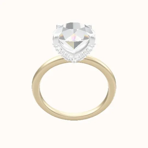 Classic Solitaire Engagement Ring With Double Pave V Prong Head