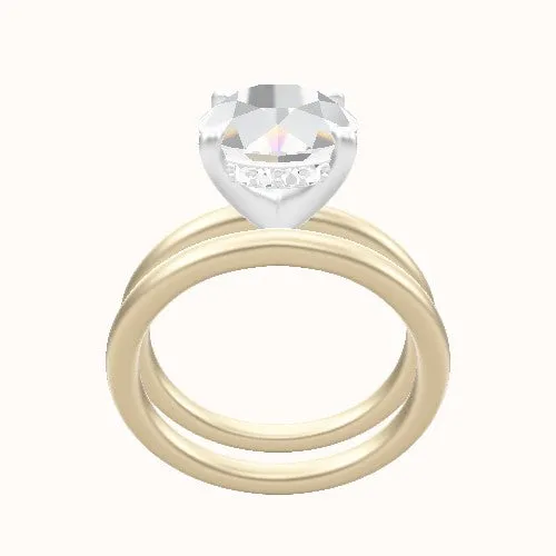 Classic Solitaire Engagement Ring With V Prong with Hidden Halo Head and Matching Band