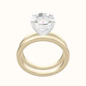 Classic Solitaire Engagement Ring With V Prong with Hidden Halo Head and Matching Band