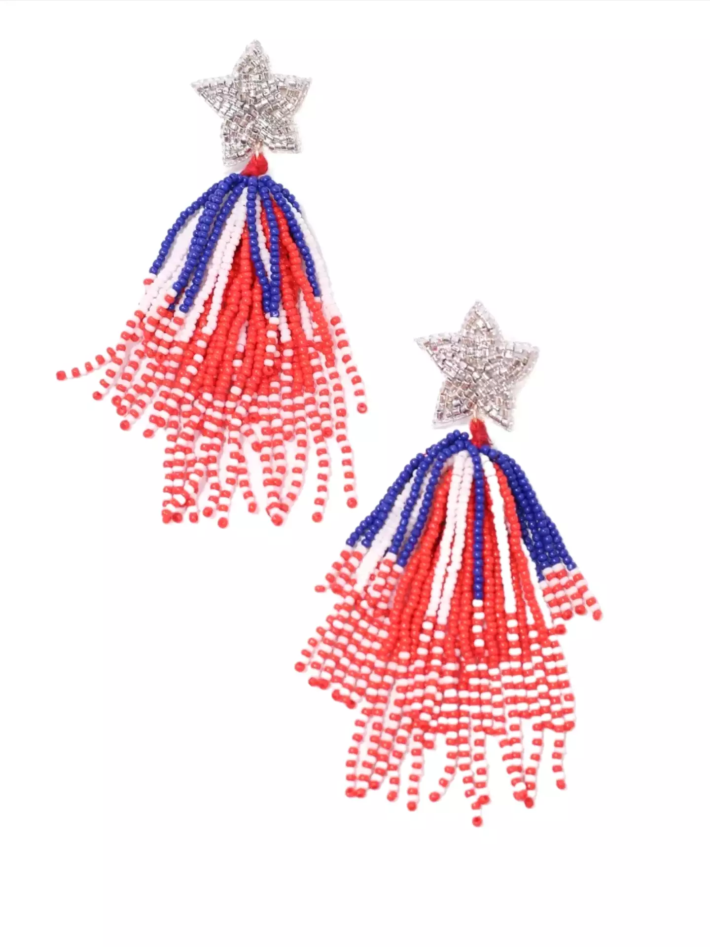 Colonial Star Beaded Tassel Earring Red