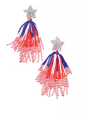 Colonial Star Beaded Tassel Earring Red