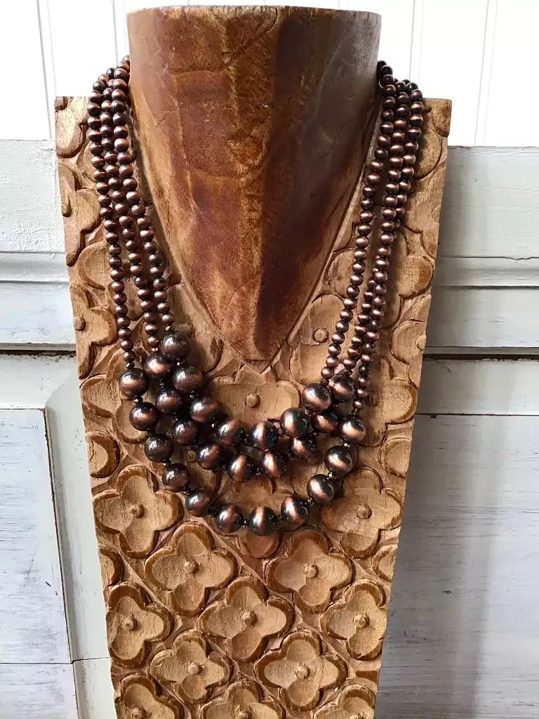 Copper Triple Strand Navajo Style Pearl Necklace Set